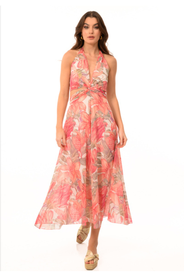 AIRY FLORAL TIE NECK DRESS